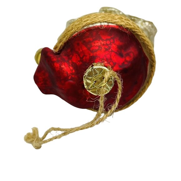 JUMBO 6 Inch Blown Glass Santa Face With Brass Tone Bell Christmas Ornament - Picture 8 of 13